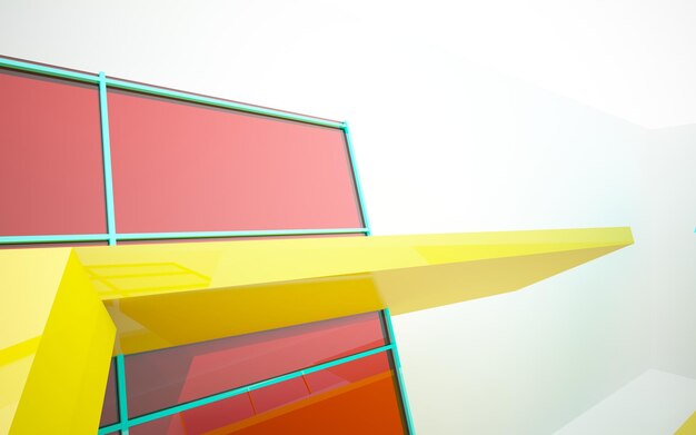 Photo abstract architectural interior with gradient geometric glass sculpture with black lines. 3d