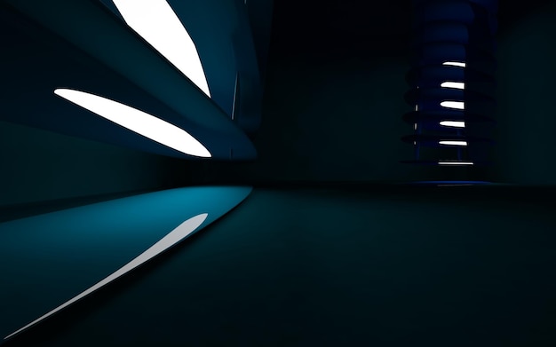 抽象的な建築のミニマルな背景。紫外スペクトルのレーザー ショー。モダン