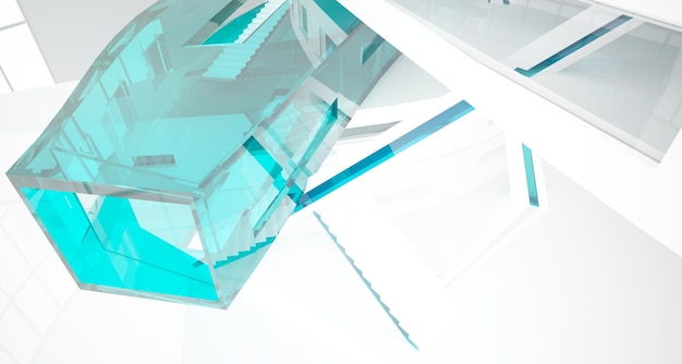 ミニマリストの家の抽象的な建築の白とガラスのグラデーションカラーのインテリア