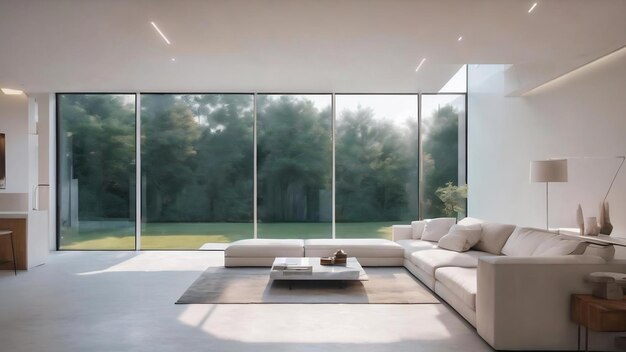 Abstract architectural white interior and color gradient of a minimalist house with large windows