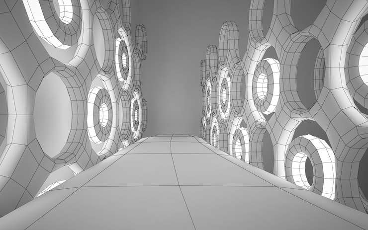 Photo abstract architectural white interior of a minimalist house with neon lighting. drawing. 3d