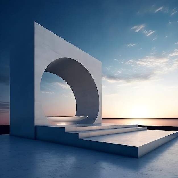 Abstract architecture background 3d illustration of white circular building interior