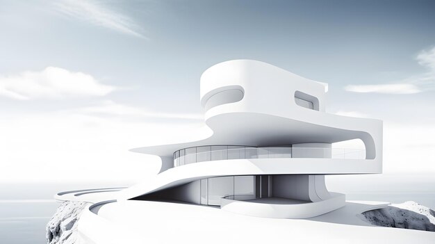 Abstract architecture background 3D render of modern architecture with white buildings and blue sky