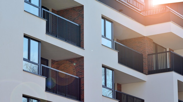 Abstract architecture fragment of modern urban geometry Modern apartment building on a sunny day