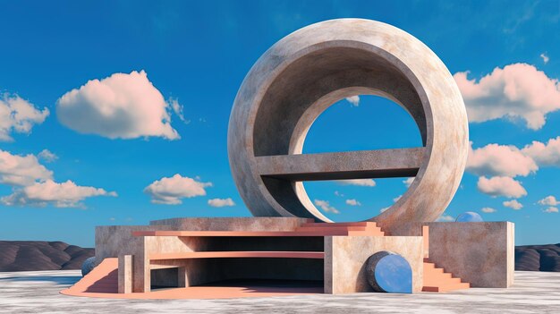 Abstract architecture surreal building dream scene with epic architectural abstraction under the blue sky