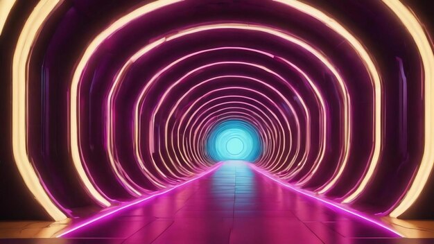 Photo abstract architecture tunnel with neon light 3d illustration