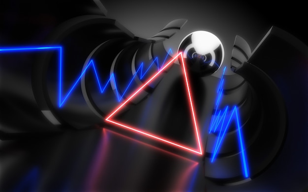 Abstract architecture tunnel with neon light. 3d illustration