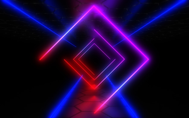 Abstract architecture tunnel with neon light. 3d illustration