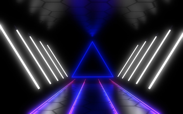 Abstract architecture tunnel with neon light. 3d illustration