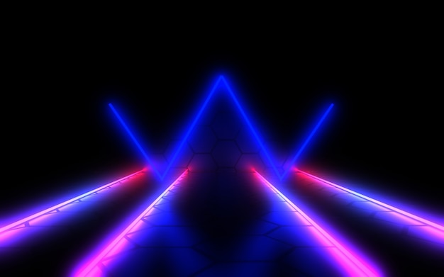 Photo abstract architecture tunnel with neon light. 3d illustration