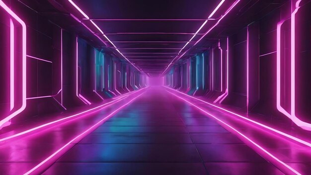 Abstract architecture tunnel with neon light 3d illustration