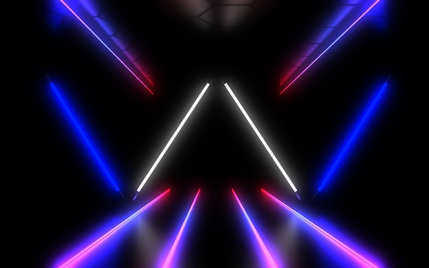 Abstract architecture tunnel with neon light. 3d illustrationa