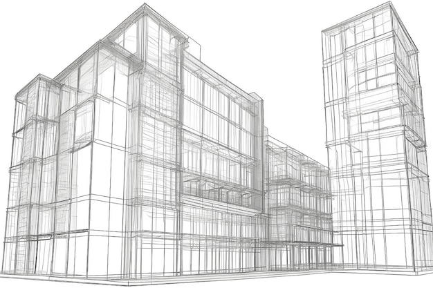 Абстрактная архитектура Wireframe здание на белом фоне формат EPS 10