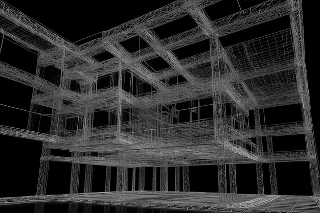 Abstract archticture Wireframe render on black background