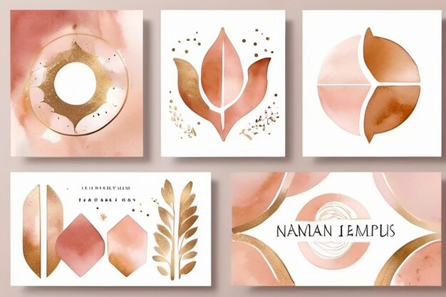 Abstract Arrangements Galaxy space Posters Terracotta blush roze ivoor beige waterverf Illustratie en gouden elementen