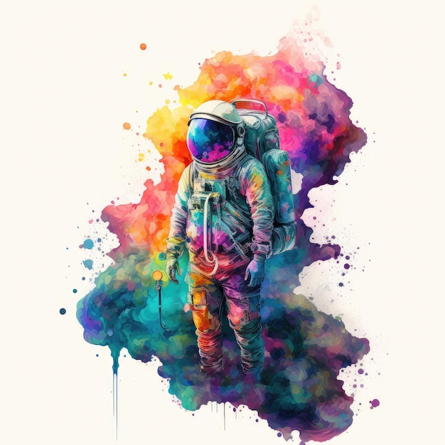 Abstract art of astronaut in spacesuit watercolor painting isolated background