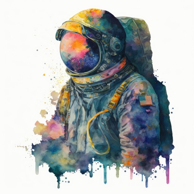 Abstract art of astronaut in spacesuit watercolor painting isolated background