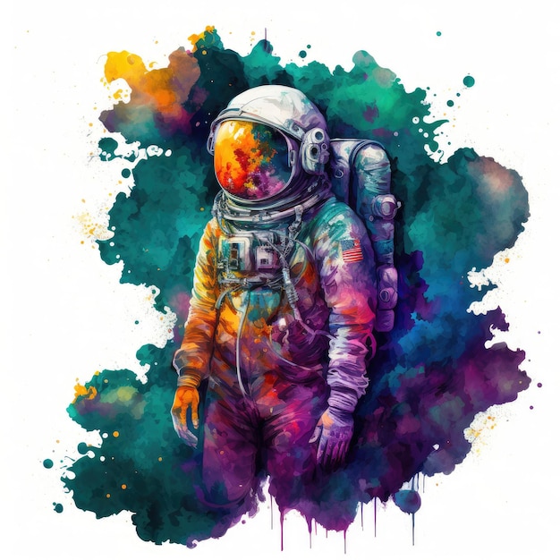 Abstract art of astronaut in spacesuit watercolor painting isolated background