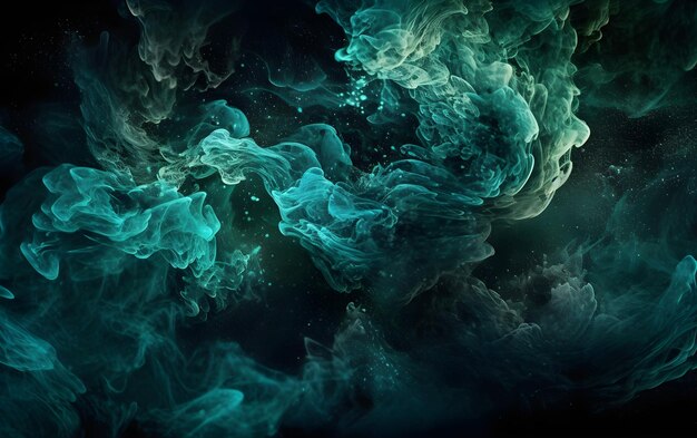 Abstract art background features a blend of blue and green shiny glitter steam cloud Generative AI