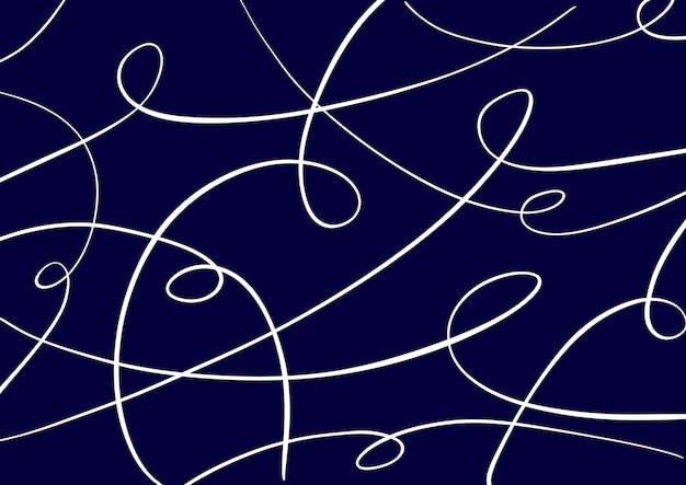 Abstract art background navy blue color with wavy swirl white lines. Indigo backdrop with curve fluid ribbon. Wave pattern. Modern graphic design with futuristic element.