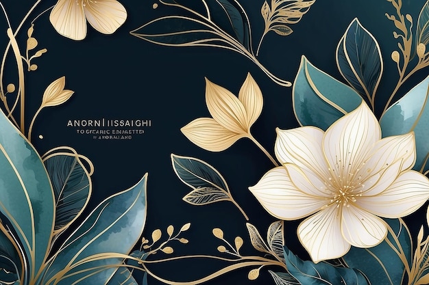 Photo abstract art background vector luxury invitation card background with golden line art flower and botanical leaves