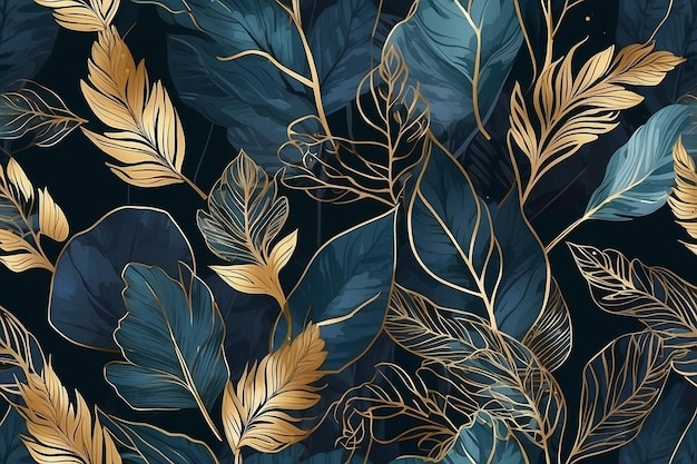 Абстрактный арт фон вектор роскошный минимальный стиль обоев с золотой линией арт листья