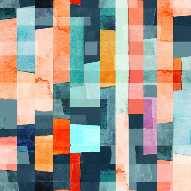 Abstract art background with multicolor stripes and teals Ink texture on paper