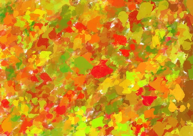 Абстрактное искусство фона с желтым, зеленым, красным и оранжевым цветами. Акварельная живопись мазками кисти