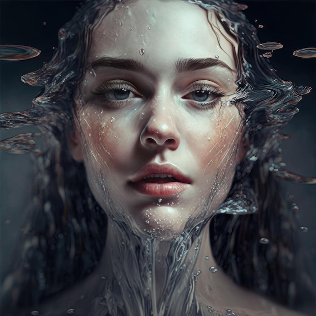 水中シースケープ コンセプトの美しい顔の女性の抽象芸術