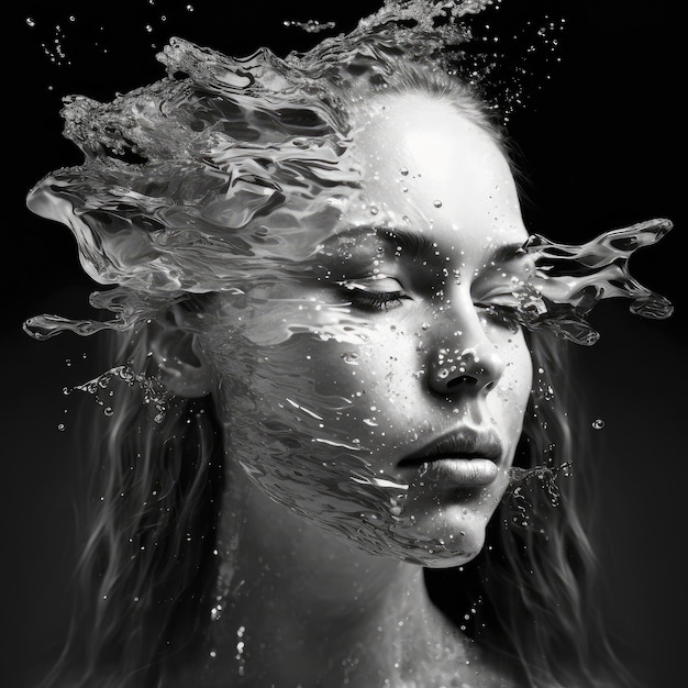 Abstract art in beautiful face woman in underwater seascape concept