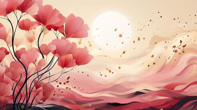 abstract art botancial pink background vector