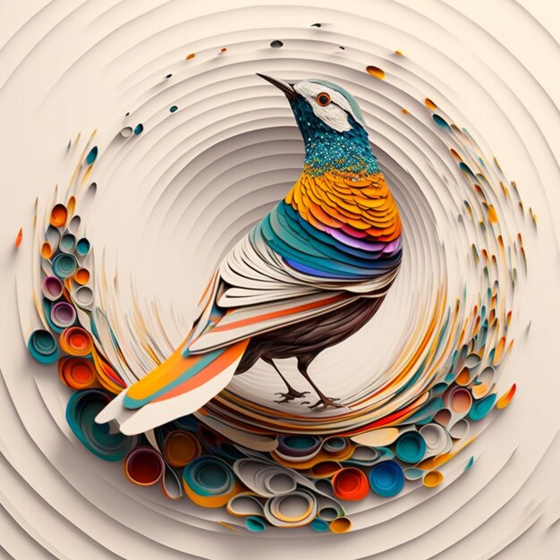 Abstract art central bird's colors harmonize with geometric shapes