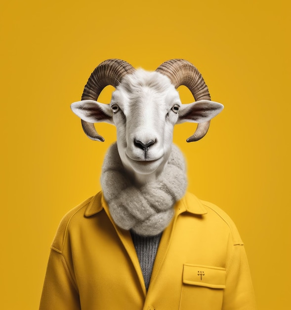 Абстрактное искусство коллаж большие роговые овцы на теле человека голова  барана картинки | Премиум Фото