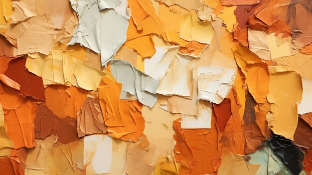 Abstract Art Collage Orange And Brown Painted Pieces With Impasto Texture