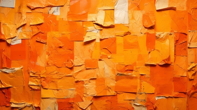 Abstract Art Collage Orange Paper Strips On Walls