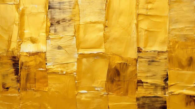 Photo abstract art collage with yellow paper squares and gold leaf