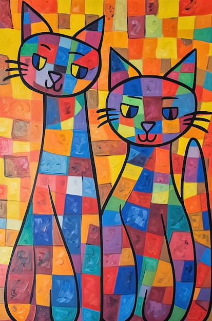 Abstract art colorful cats background Modern expressionism painting Ai generated