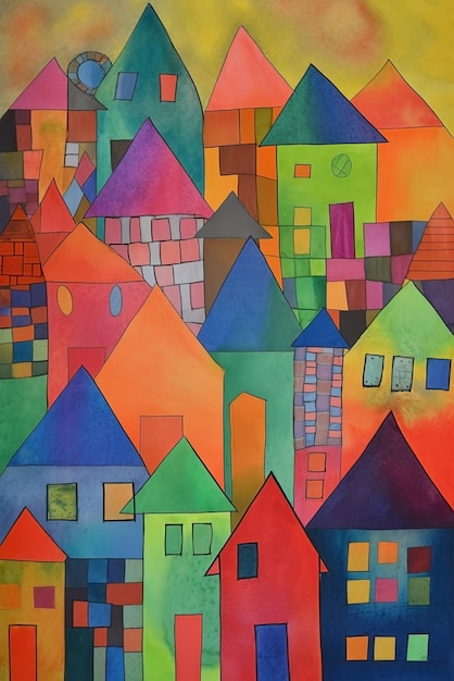 Abstract art colorful houses background vivid european village Ai generated