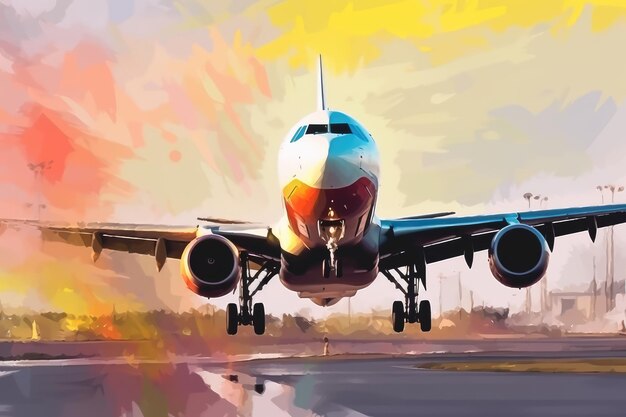 Abstract art Colorful painting art of a modern airplane