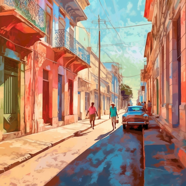 Abstract art Colorful painting art of a street scene in Cuba Background