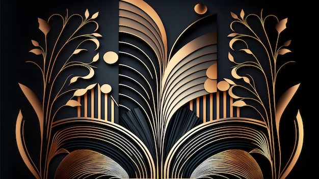 Abstract art deco background in black and gold colors neural network generated art