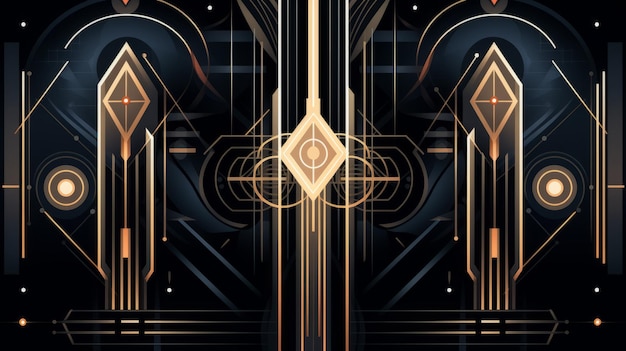 Photo an abstract art deco style design with gold and black colors