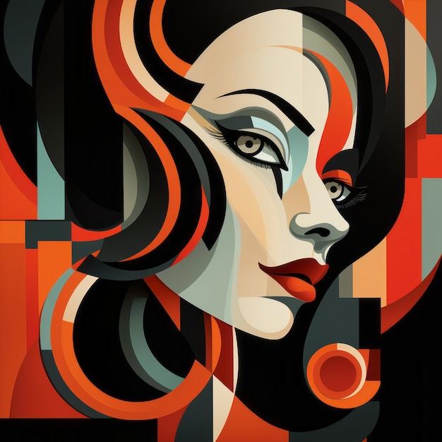 Abstract Art Deco Woman Colorful Shapes In Realism Vector