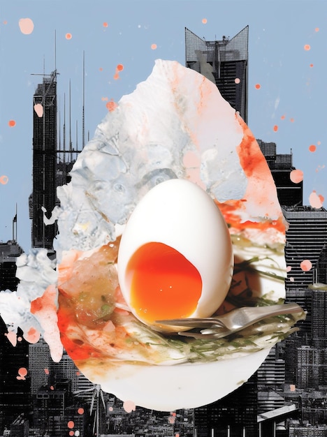 Photo abstract art food breakfast white egg city fragile broken concept cholesterol idea