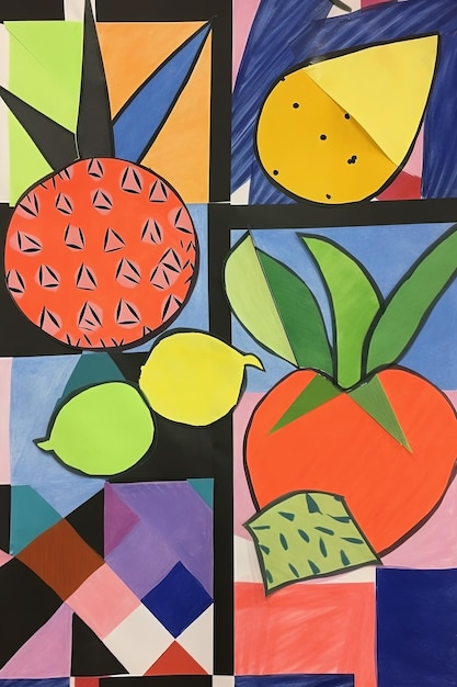 Abstract art fruits colorful background Contemporary painting Ai generated