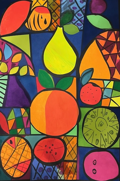 Abstract art fruits colorful background Modern expressionism painting Ai generated