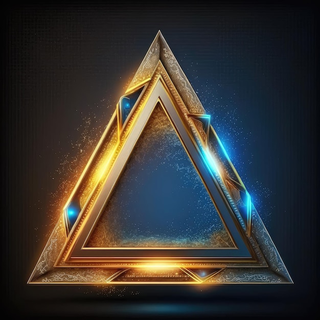 Abstract art of glowing fantasy golden and blue multi striped triangle frame