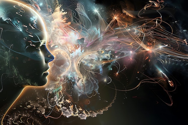 Abstract Art of a Human Silhouette with Cosmic Elements