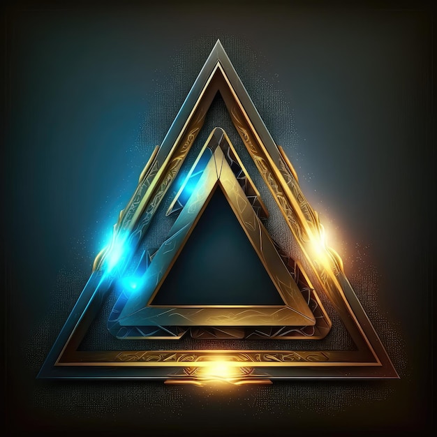 Abstract art of multi layer glowing golden and blue triangle frame