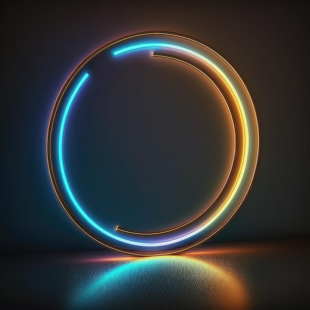 Abstract art in neon spotlight circle frame isolated black background